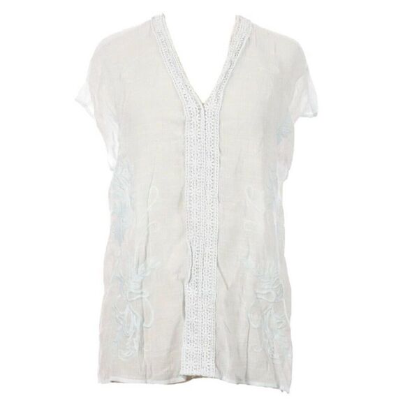 New Directions Embroidered Top Blue Short Sleeve L - Picture 1 of 4